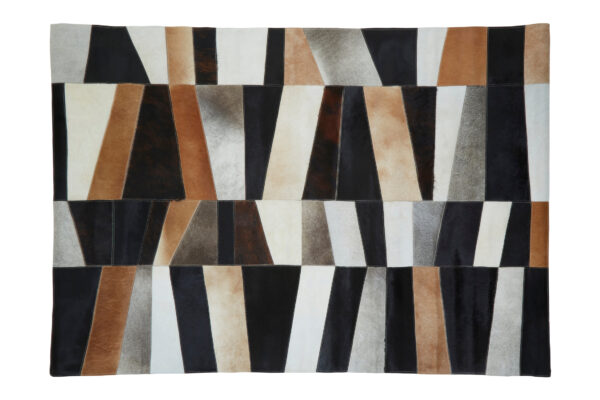 Bosie Safira Large Geometric Striped Hair on Leather Patchwork Rug