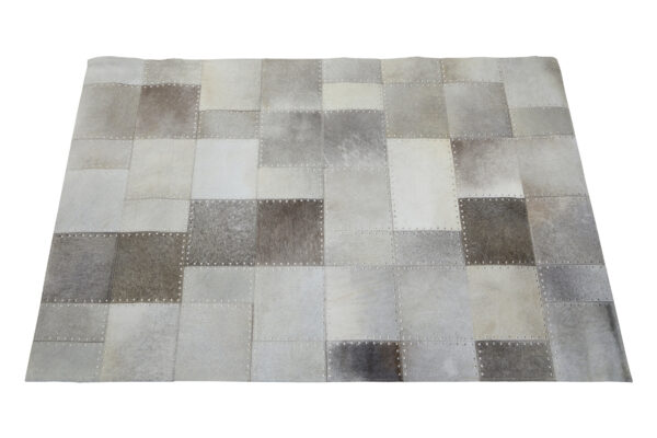 Bosie Safira Small Grey Hair on Leather Patchwork Rug