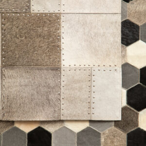 Bosie Safira Small Grey Hair on Leather Patchwork Rug