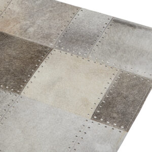 Bosie Safira Small Grey Hair on Leather Patchwork Rug