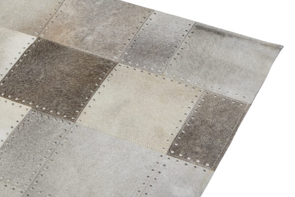 Bosie Safira Small Grey Hair on Leather Patchwork Rug