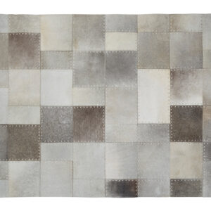 Bosie Safira Small Grey Hair on Leather Patchwork Rug