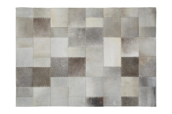 Bosie Safira Small Grey Hair on Leather Patchwork Rug