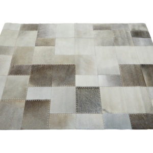 Bosie Safira Large Grey Hair on Leather Patchwork Rug