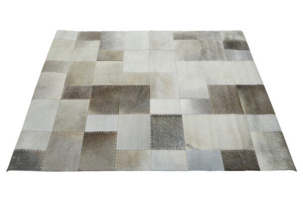 Bosie Safira Large Grey Hair on Leather Patchwork Rug