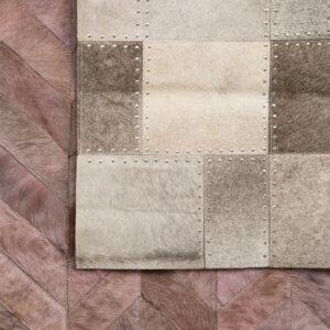 Bosie Safira Large Grey Hair on Leather Patchwork Rug