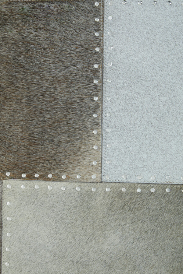 Bosie Safira Large Grey Hair on Leather Patchwork Rug