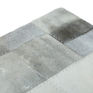 Bosie Safira Large Grey Hair on Leather Patchwork Rug