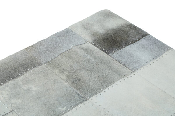 Bosie Safira Large Grey Hair on Leather Patchwork Rug