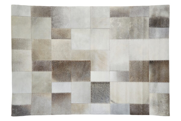 Bosie Safira Large Grey Hair on Leather Patchwork Rug