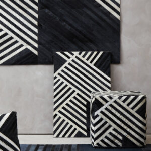 Bosie Safira Large Black And White Hair on Leather Rug