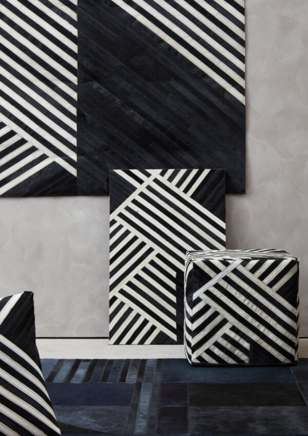 Bosie Safira Large Black And White Hair on Leather Rug