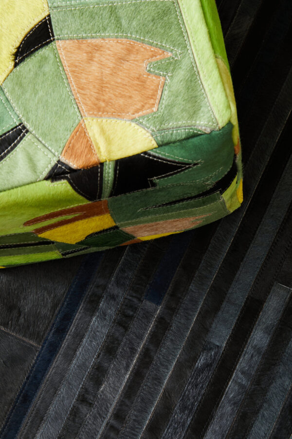 Bosie Safira Small Black And Grey Deco Hair on Leather Rug