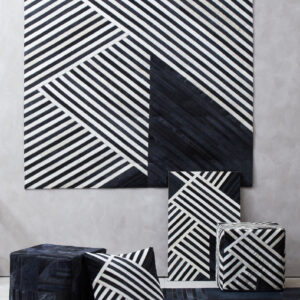 Bosie Safira Small Black And Grey Deco Hair on Leather Rug