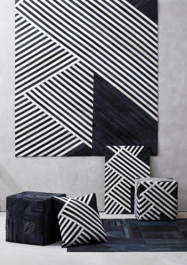 Bosie Safira Small Black And Grey Deco Hair on Leather Rug