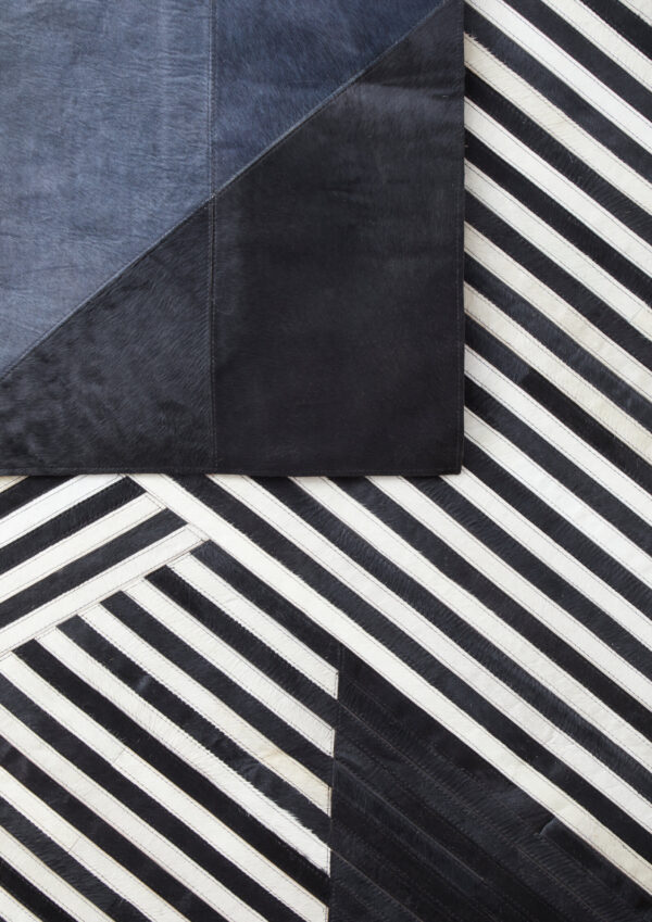 Bosie Safira Small Black And Grey Deco Hair on Leather Rug