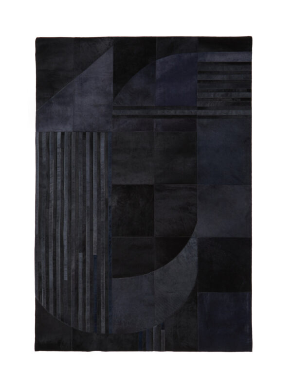 Bosie Safira Small Black And Grey Deco Hair on Leather Rug