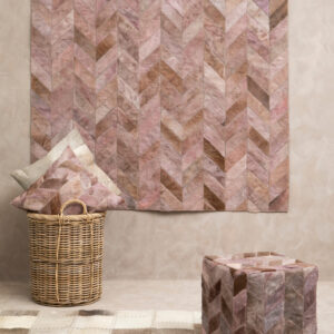 Bosie Safira Grey Chevron Hair on Leather Patchwork Cushion