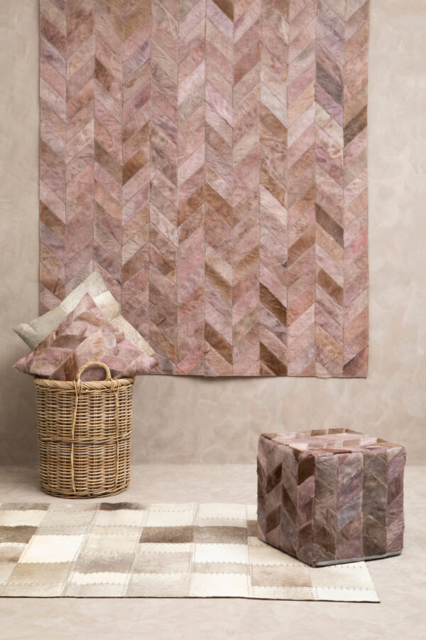 Bosie Safira Grey Chevron Hair on Leather Patchwork Cushion