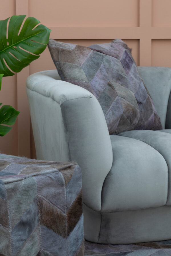 Bosie Safira Grey Chevron Hair on Leather Patchwork Cushion
