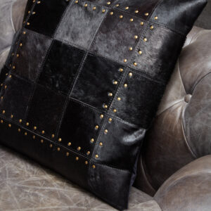 Bosie Safira Black Hair on Leather Patchwork Cushion