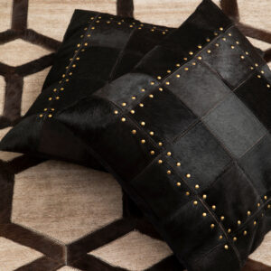 Bosie Safira Black Hair on Leather Patchwork Cushion