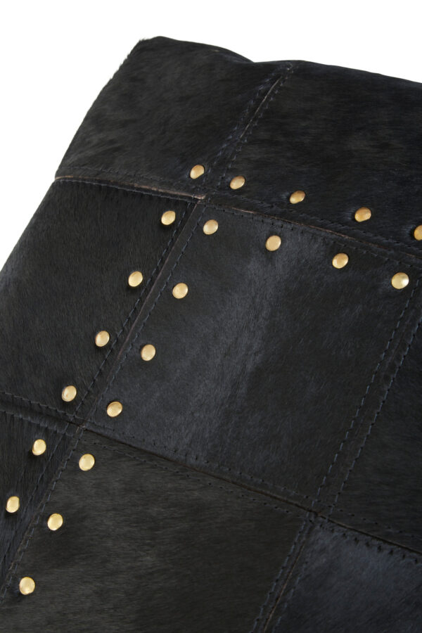 Bosie Safira Black Hair on Leather Patchwork Cushion