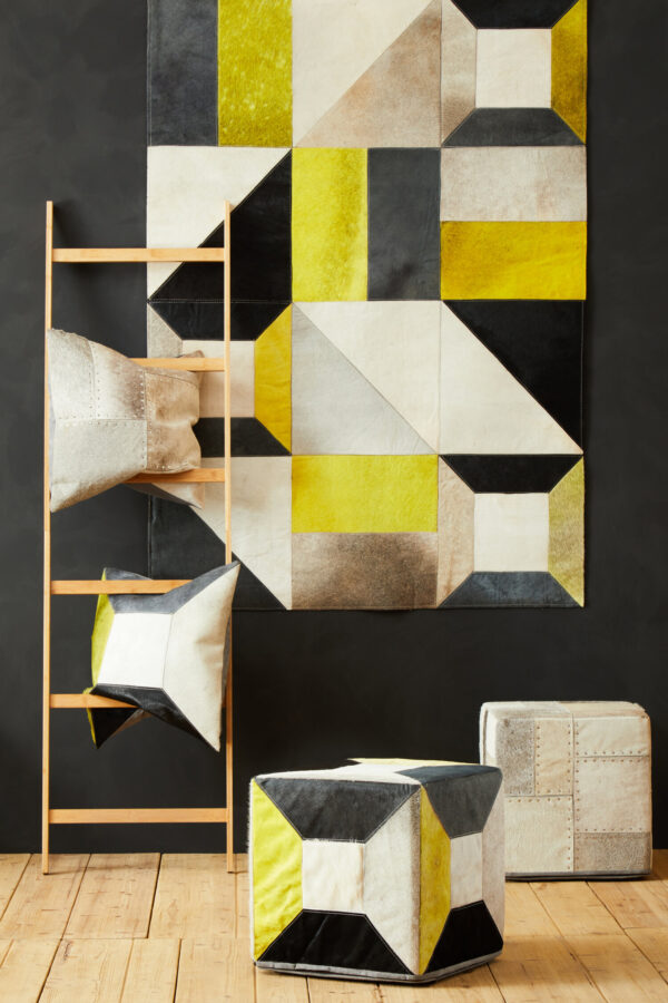Bosie Safira Geometric Hair on Leather Patchwork Cushion