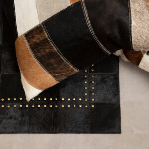 Bosie Safira Neutral Colourblock Hair on Leather Patchwork Cushion