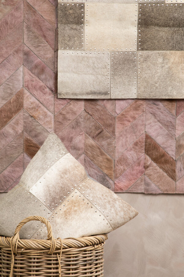 Bosie Safira Grey Hair on Leather Patchwork Cushion