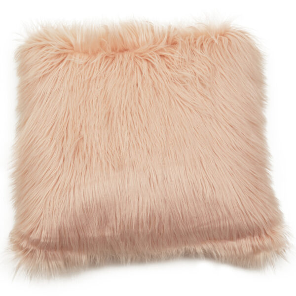 Bosie Mongolian Faux Fur Pink Square Cushion
