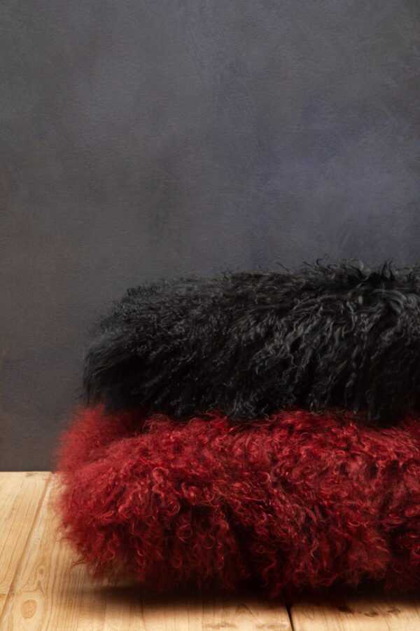 Bosie Real Mongolian Fur Black Square Cushion