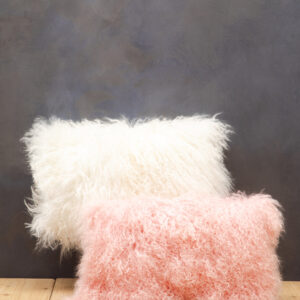 Bosie Real Mongolian Fur Pink Rectangular Cushion