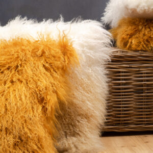 Bosie Real Mongolian Fur Ochre Square Cushion
