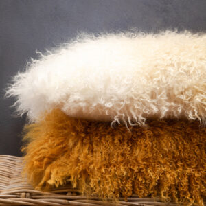 Bosie Real Mongolian Fur Ochre Rectangular Cushion