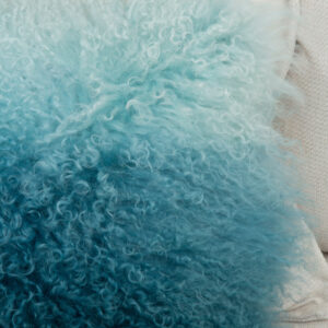 Bosie Real Mongolian Fur Blue Ombre Square Cushion