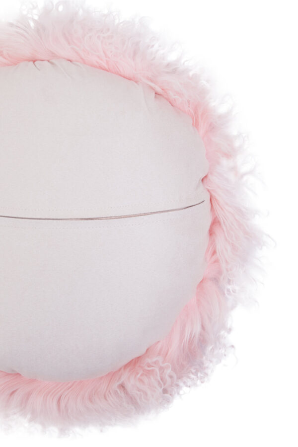 Bosie Real Mongolian Fur Pink Round Cushion