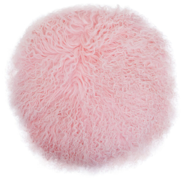 Bosie Real Mongolian Fur Pink Round Cushion