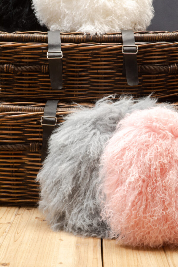 Bosie Real Mongolian Fur Grey Round Cushion