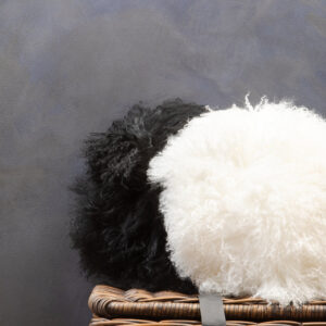 Bosie Real Mongolian Fur Black Round Cushion
