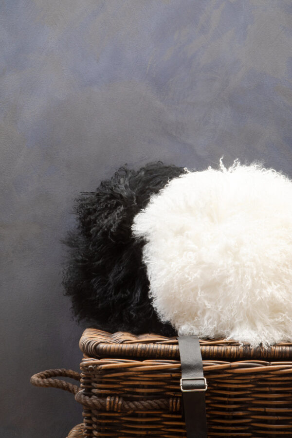 Bosie Real Mongolian Fur Black Round Cushion