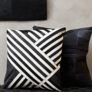 Bosie Safira Black and White Hair on Leather Cushion