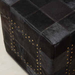 Bosie Safira Black Patchwork Leather Pouffe With Gold Studs