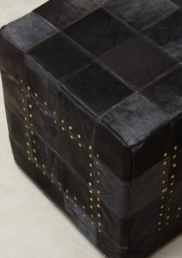 Bosie Safira Black Patchwork Leather Pouffe With Gold Studs
