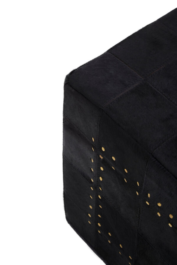 Bosie Safira Black Patchwork Leather Pouffe With Gold Studs