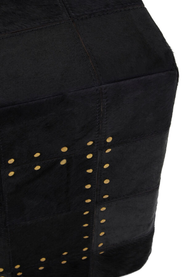 Bosie Safira Black Patchwork Leather Pouffe With Gold Studs