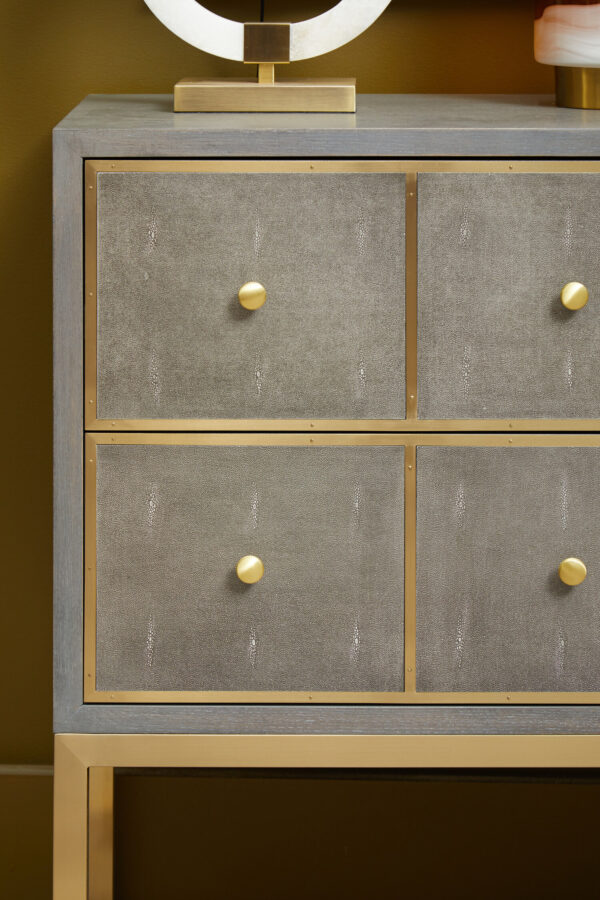 Deskey Grey Shagreen Effect Four Drawer Console Table