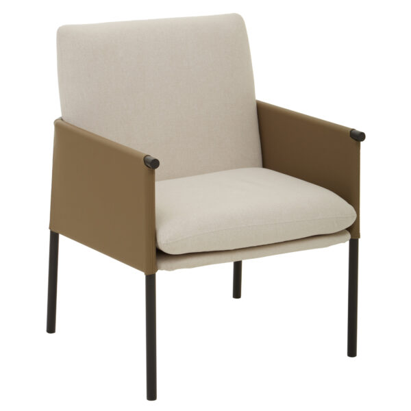 Gilden White Fabric and Brown Faux Leather Dining Chair