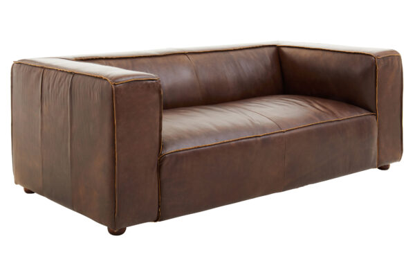King Two Seater Antique Brown Leather Sofa