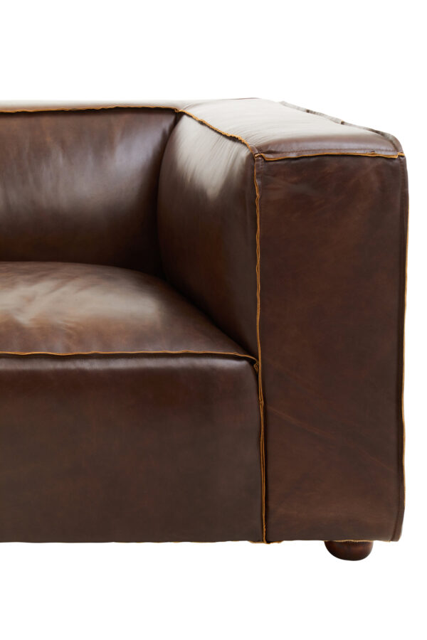 King Two Seater Antique Brown Leather Sofa